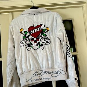 Add Hardy white love kills slowly jacket
